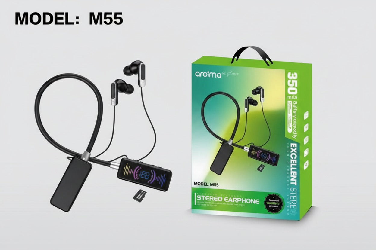 M55 Neckband Bluetooth Earphones with MP3 & SD Card Support